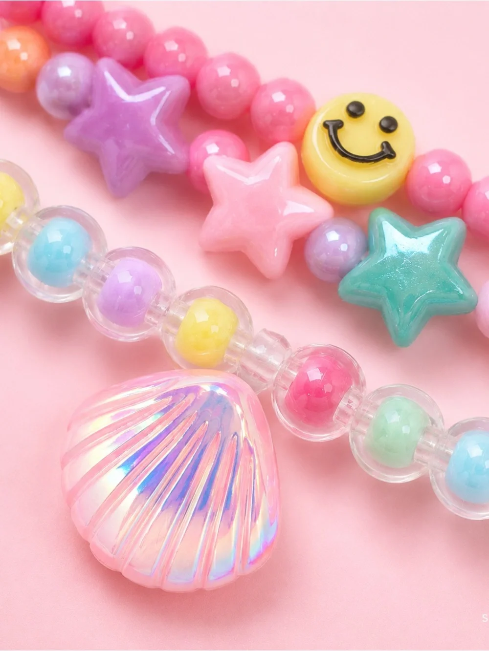 Mermaid Bracelet Set for Girls | Smiley Face & Shell Charm Stackable NEW